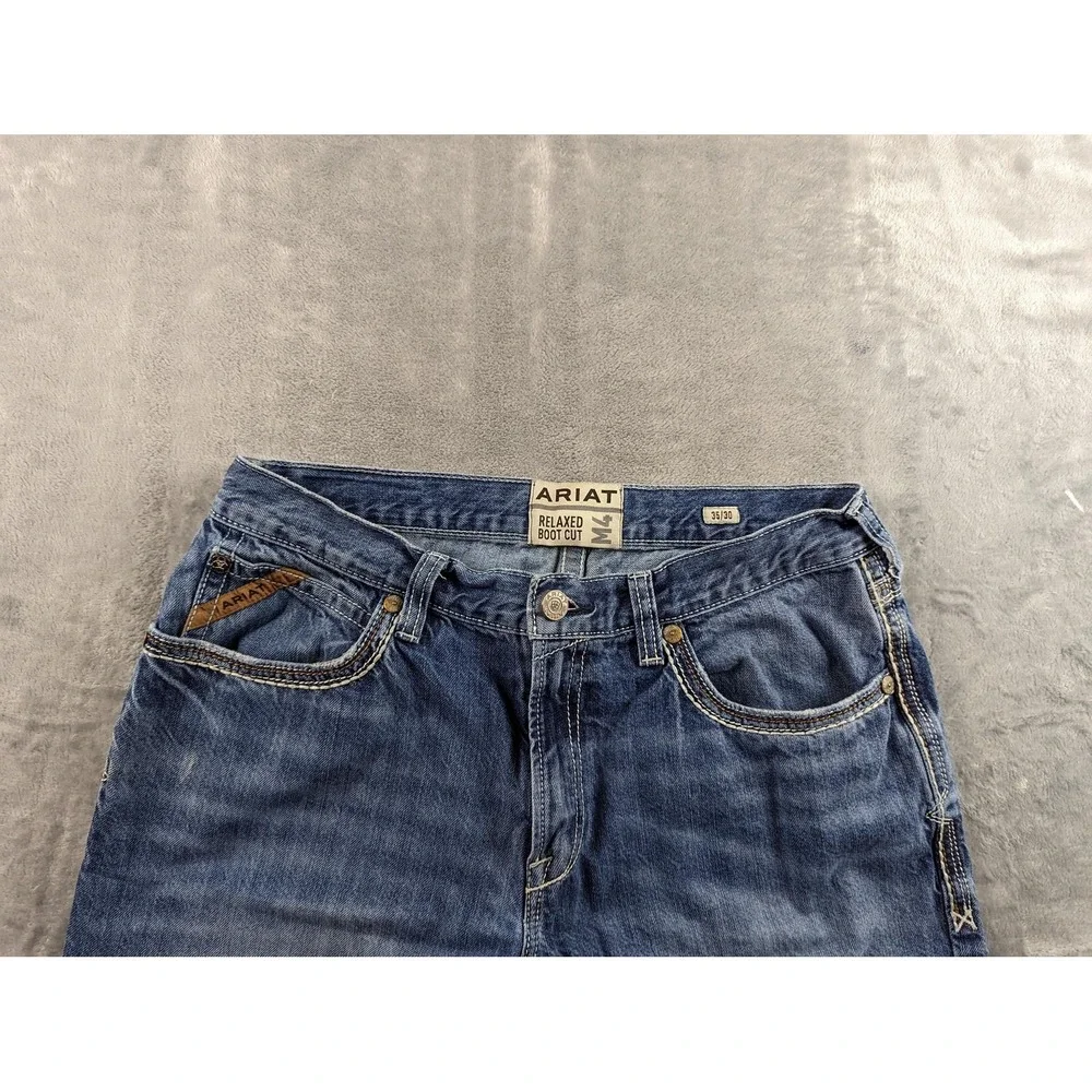Ariat Jeans Mens 35x28 Blue M4 Relaxed Bootcut Denim Western Cowboy Rodeo READ